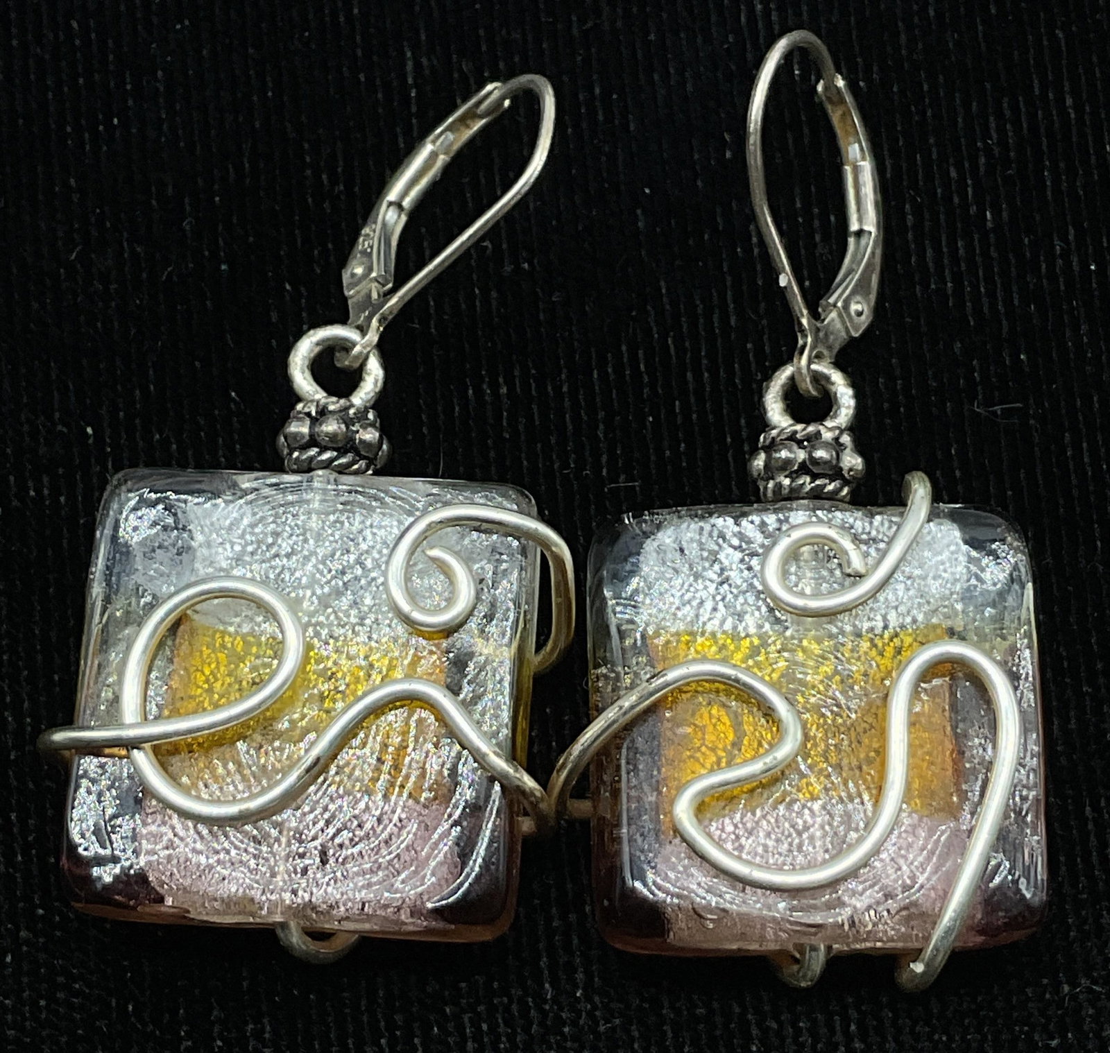 Vtg Sterling Art Glass Pendant Dangle Earrings (1 of 7)