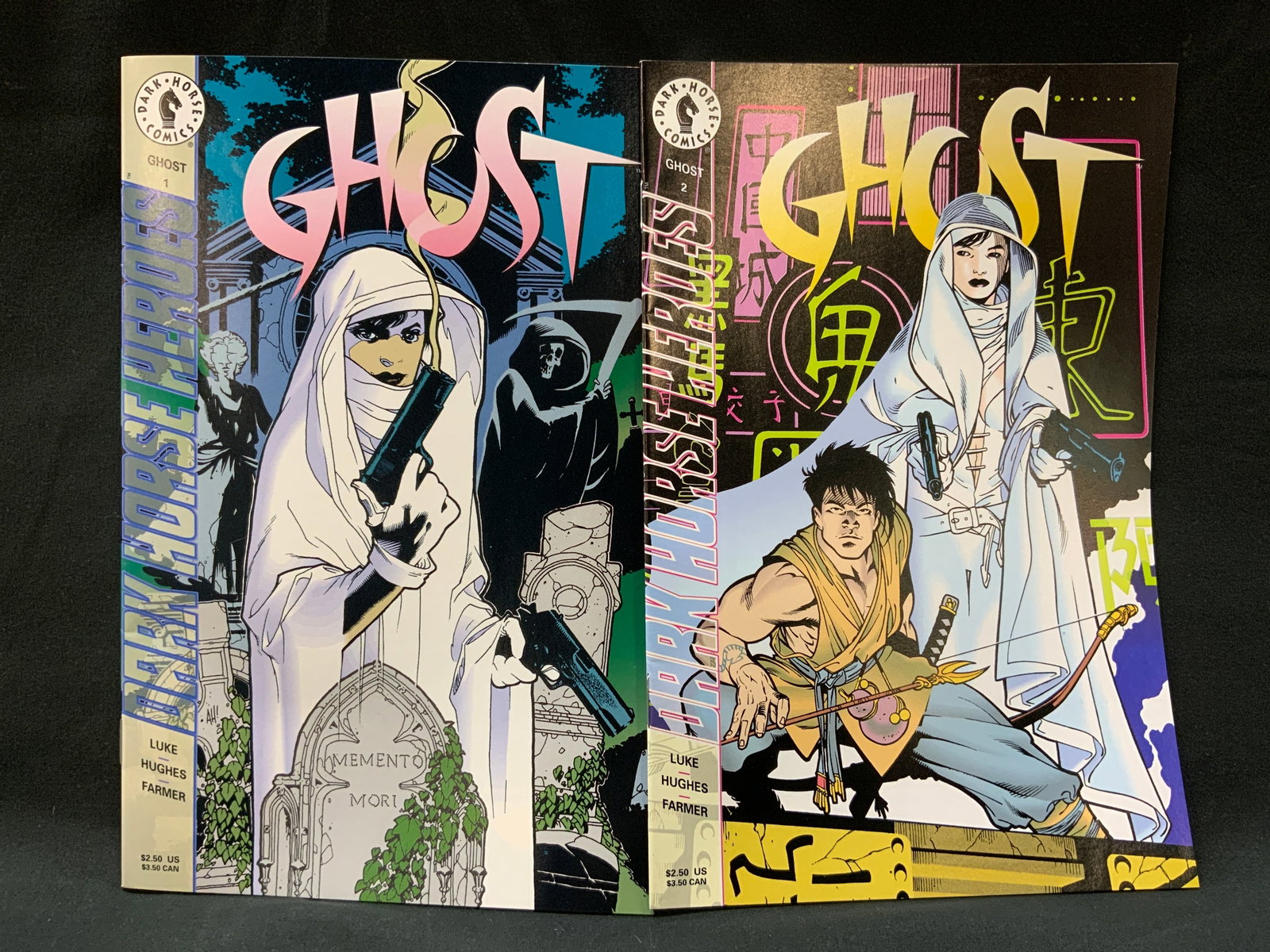 Vtg Lt2 1995 Ghost Comic Books #1: Vintage lot of 2 Ghost Comic books, includes: Ghost #1 published April 1995 and Ghost #2 published May 1995. Published by Dark Horse Comics. Written by Eric Luke, interior artwork by Adam Hughes and