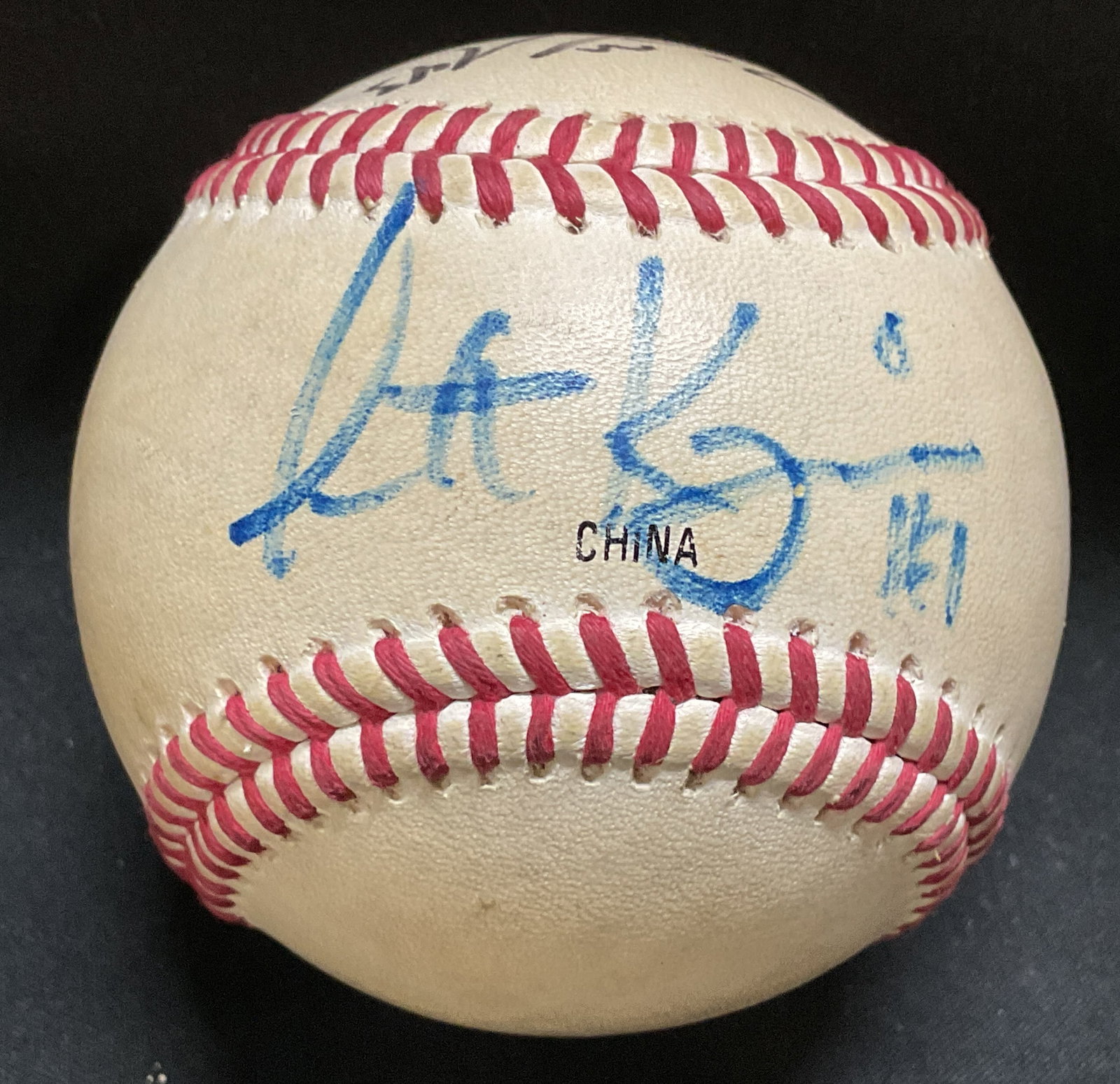 Vtg Sgnd J. DeBeer & Son Double Header Baseball: Vintage Signed J. DeBeer & Son Double Header Official League Baseball. 3 illegible signatures. Possibly signed by Major League players. One reads #43. Staining present. Measures app 3in Diam. vintage