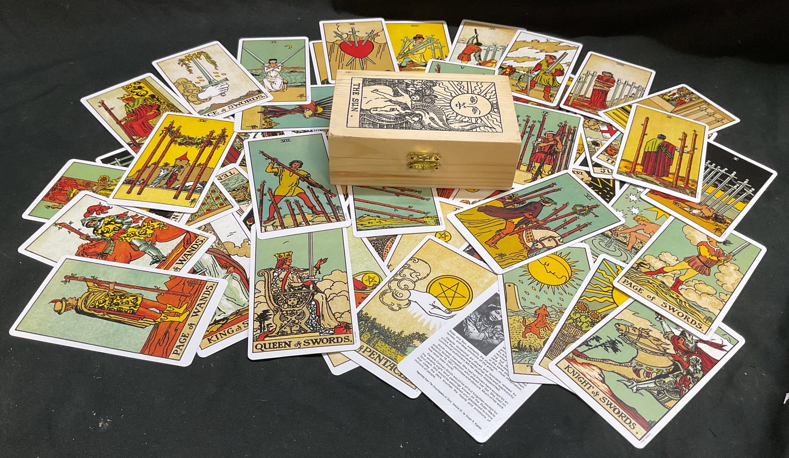 Wooden The Sun Tarot Card Storage Box w/Cards (1 of 9)