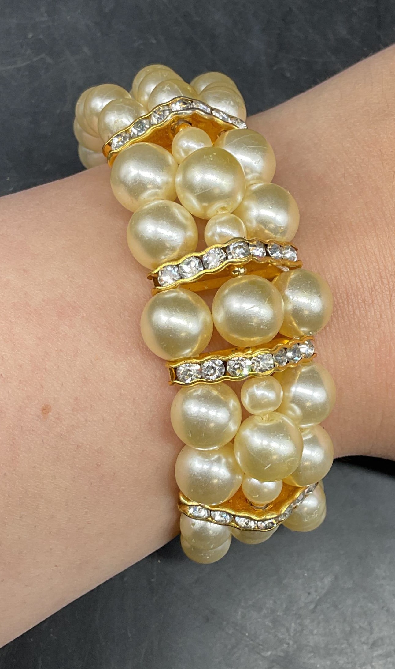Vintage Faux Pearl Crystal Beaded Bracelet (1 of 6)