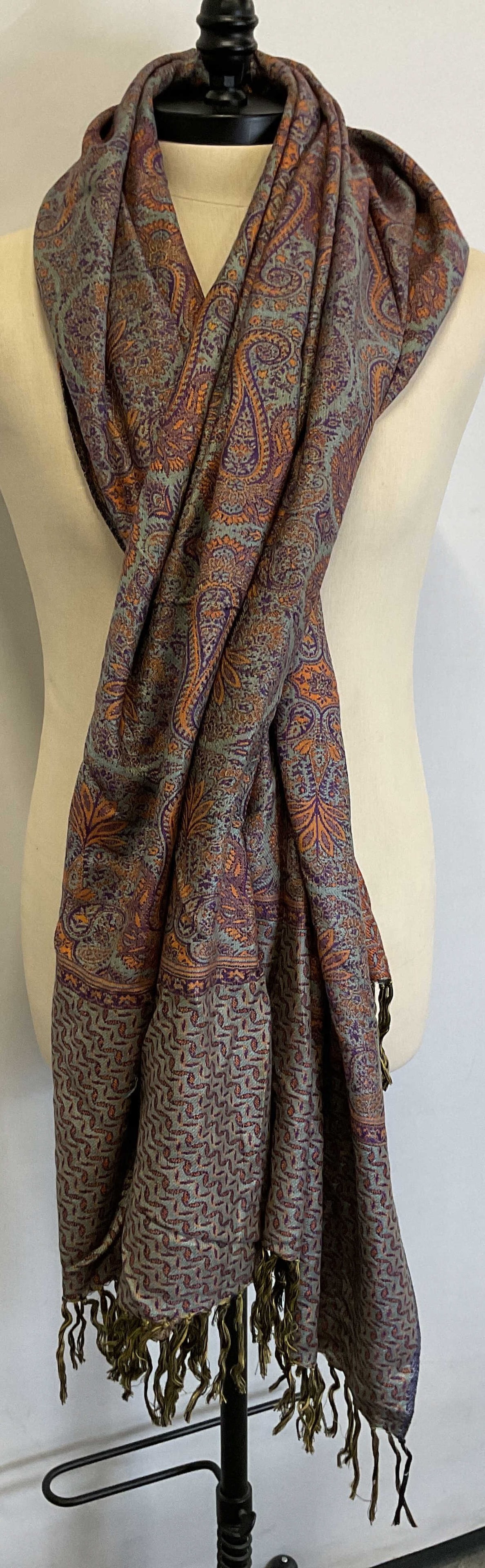 Reversible Jacquard-Woven Paisley Shawl India (1 of 9)