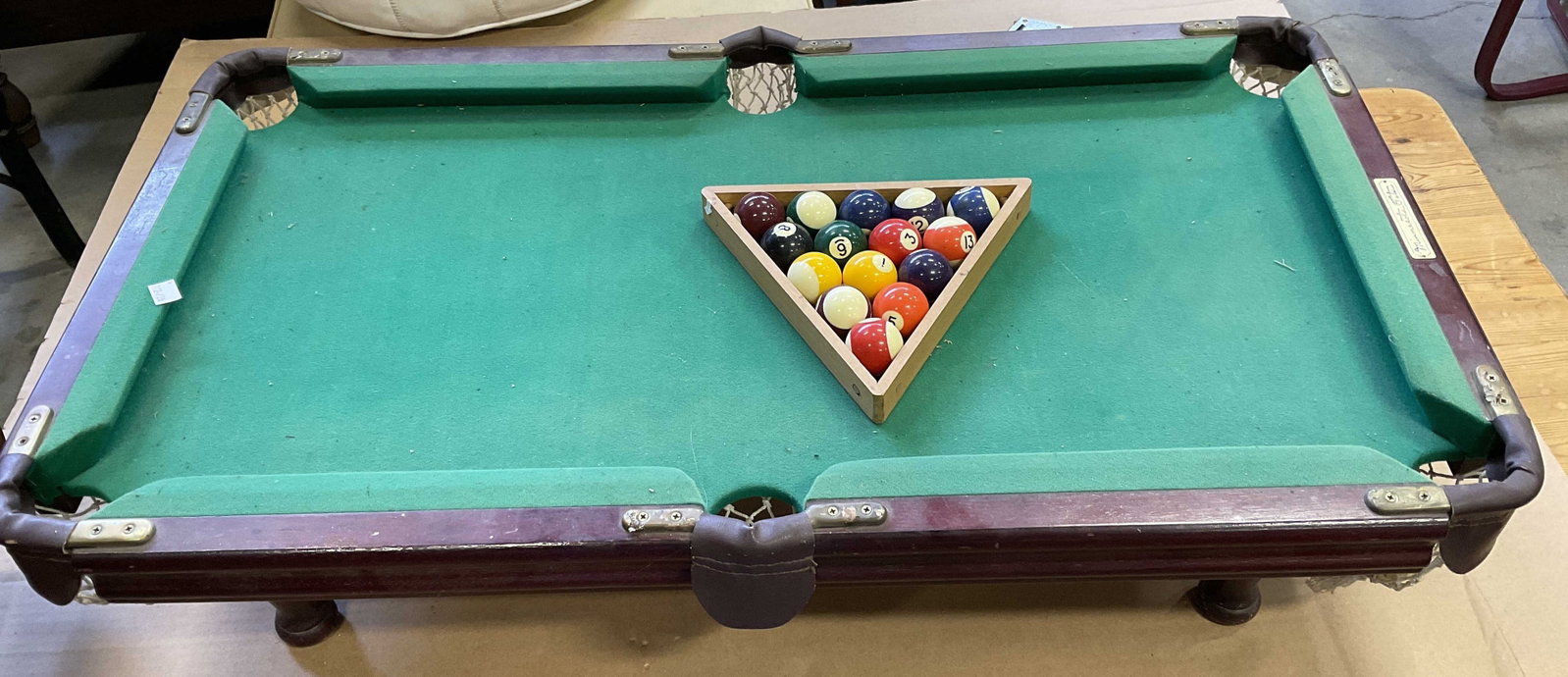 Table top wood Brass Felt Pool table (1 of 7)
