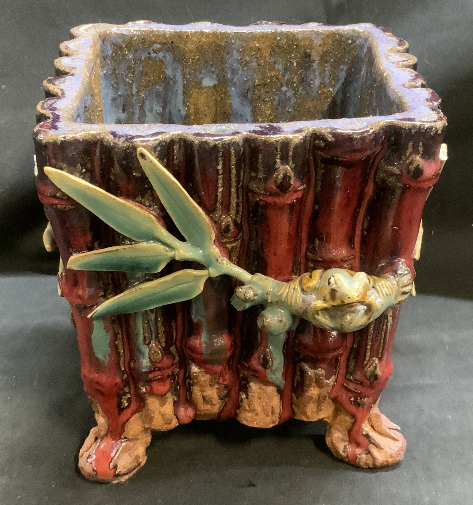 Vintage Signed Asian Pottery Bamboo-Style Planter (1 of 7)