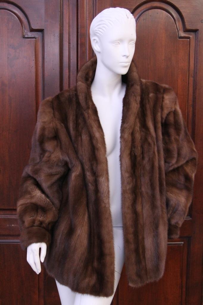 Vintage Brown Mink Jacket: Nice condition. 24 inches from shoulder to wrist. 28 inches from shoulder to hemline. Property of a Larchmont, NY estate.