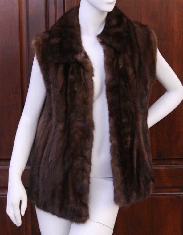 Vintage Leather & Brown Mink Vest: Lined with silk. Property of a Larchmont, NY estate.
