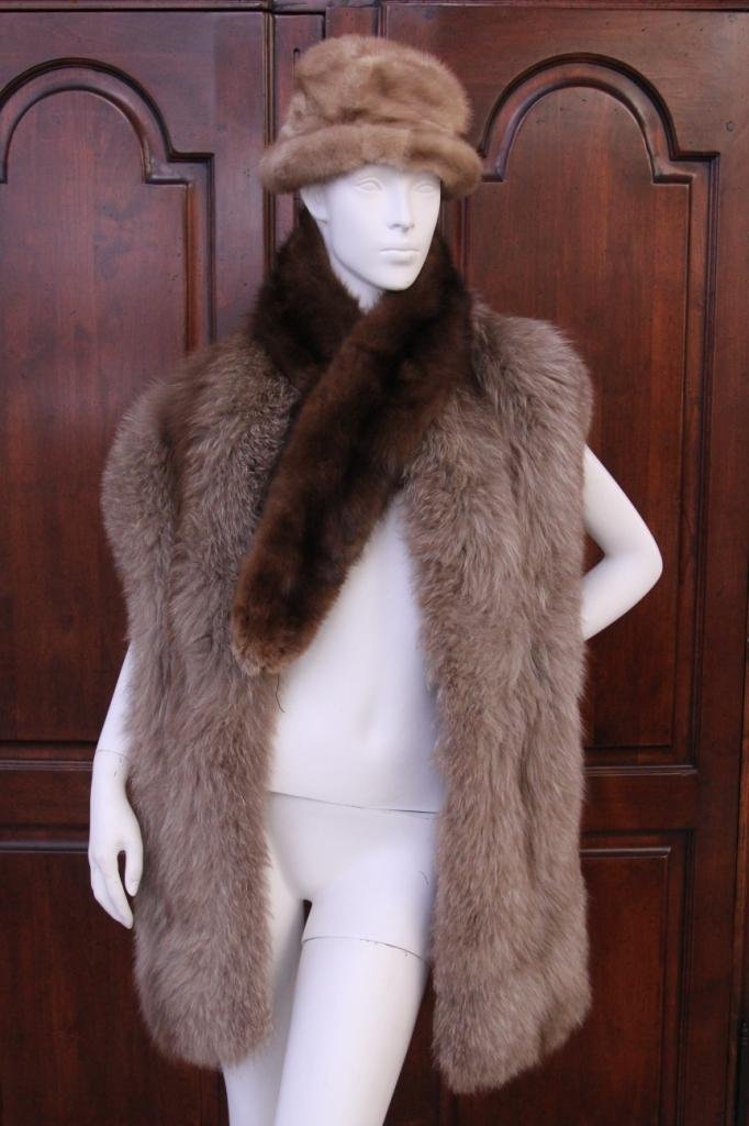 Three Fur Articles Raccoon & Mink: Mink hat, mink scarf & raccoon shawl. Raccoon shawl 74 inches in length. Property of a Larchmont, NY estate.