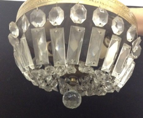 Czechoslovakian Crystal & Ormolu Chandelier: Height 7 inches Diameter 10 inches.