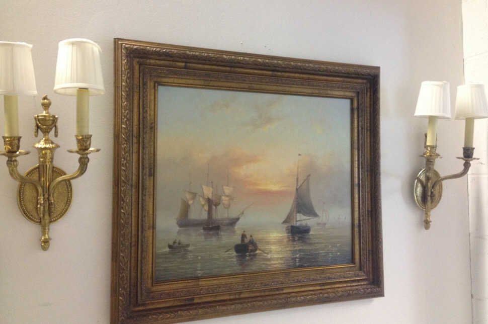 Neo Classical Gilt Ormolu 2 Arm Sconces: 14 inches high.9 inches wide. 4 inches deep.