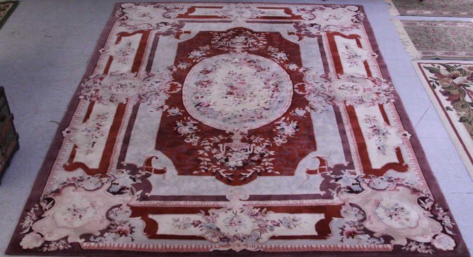 Vintage French Aubusson Style Carpet: Measures 12 feet 4 inches by 8 feet 10 inches.