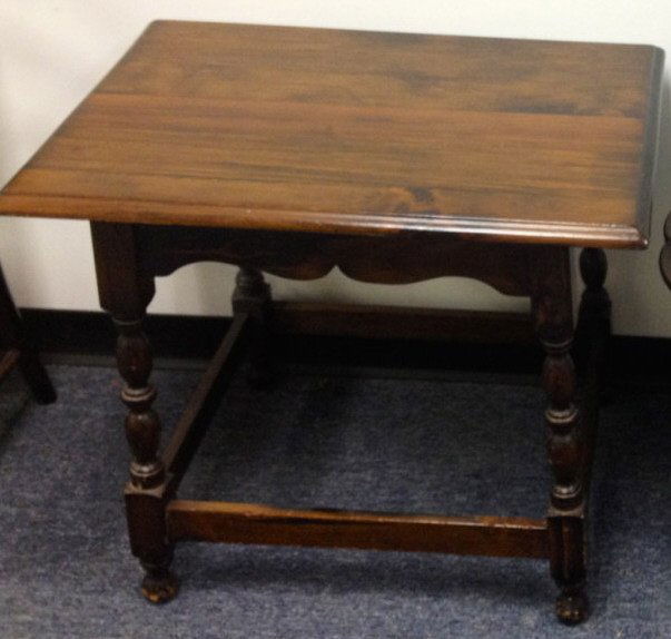Vintage Tudor / Jacobean Style Mahogany Table: Tudor / Jacobean Style table measure height 24 inches. Width 28 inches. Depth 19 inches.