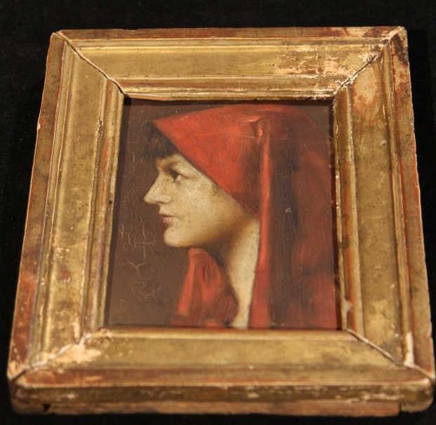 Portrait Miniature of a Cloaked Woman on Board: In frame. Measures 8.5 inches by 7 inches.