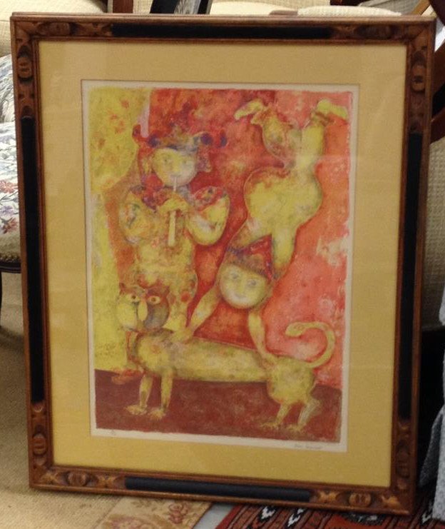 Contemporary Sakti Burman Signed Print: Measures 33 inches by 27 inches in frame.