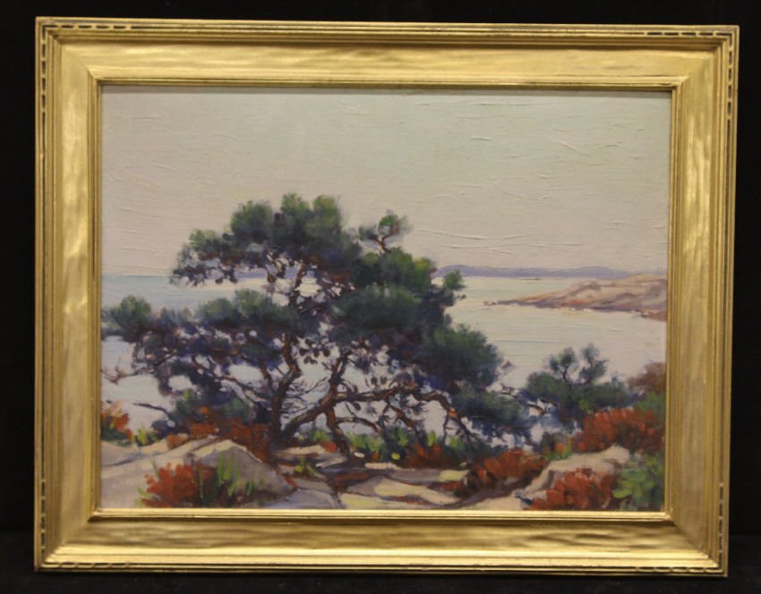 Antique Landscape Painting Newcomb Macklin: Frame in the style of Newcomb Macklin. Measures 15.5 by 19.5 inches.