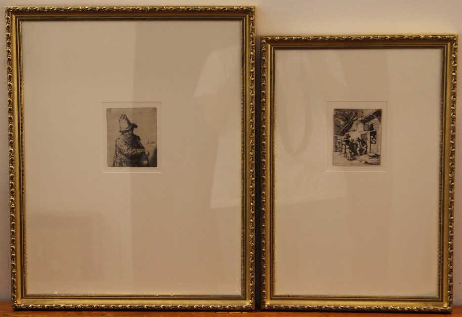 Two Adriaen Van Ostade Engravings: Professionally framed and matted. Measures 22 inches by 17.5 inches.