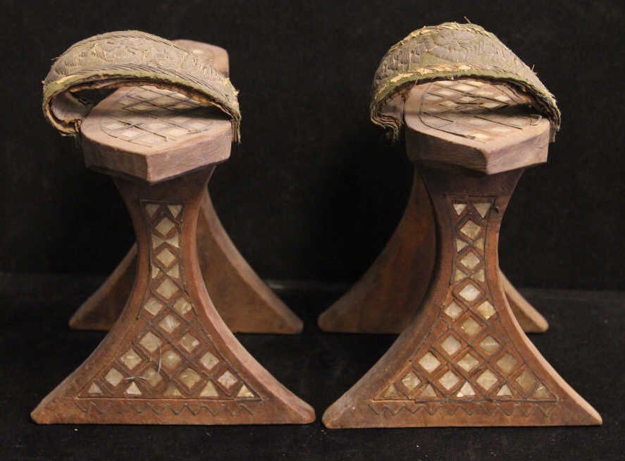 Chinese or East Asian Inlaid Platform Shoes: Mother of pearl inlay. Stylistically similar to Chinese Manchu shoes. Height 9 inches.