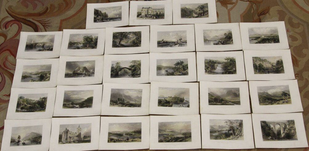 Hand Colored Engravings From Scotland Illustrated: A selection of hand colored engraving plates from Scotland Illustrated circa 1835. Featuring the artwork of Thomas Allom & William Henry Bartlett. Scottland Illustrated by William Beattie. Published b