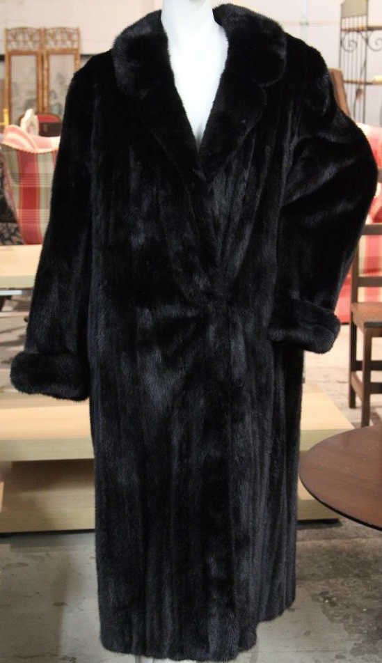 Quality Mink Full Length Coat: Shoulder to wrist 24 inches. Shoulder to shoulder on back 20 inches. Length from collar to hem 49 inches.