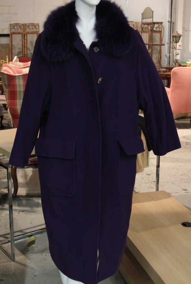 Vintage Purple Dyed Mink Collar Coat: Interior label for PROSTEJOV PROFASHION. Shoulder to wrist 22 inches. Shoulder to shoulder 17 inches.