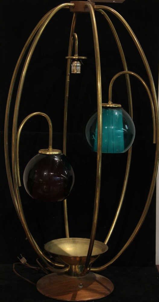 Mid Century Modern Three Light Chandelier Fixture: Height 37 inches. Diameter 20 inches.
