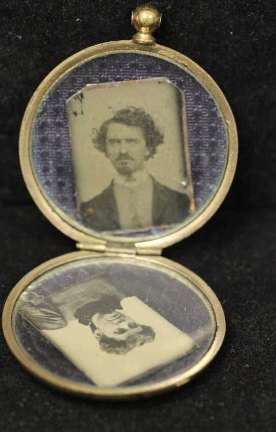 Antique Brass Watch Case: Photo frame locket or necklace, pocket piece for locket.