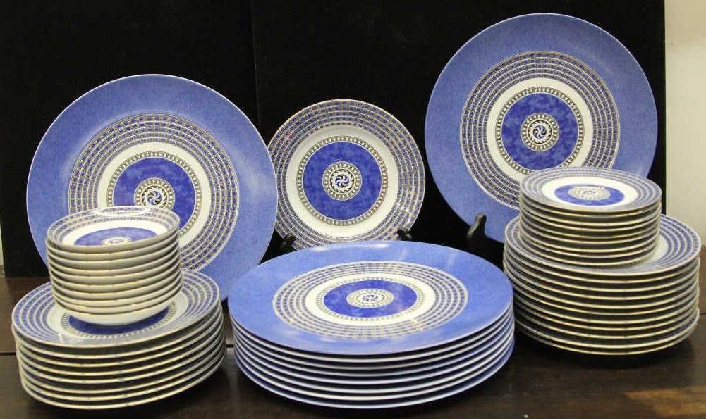 Christofle China Service Oceana Beu Byxance: 10 Chargers Diameter 12.5 inches, 20 lunch plates 9 inch diameter, 9 bread plates, 10 canape plates