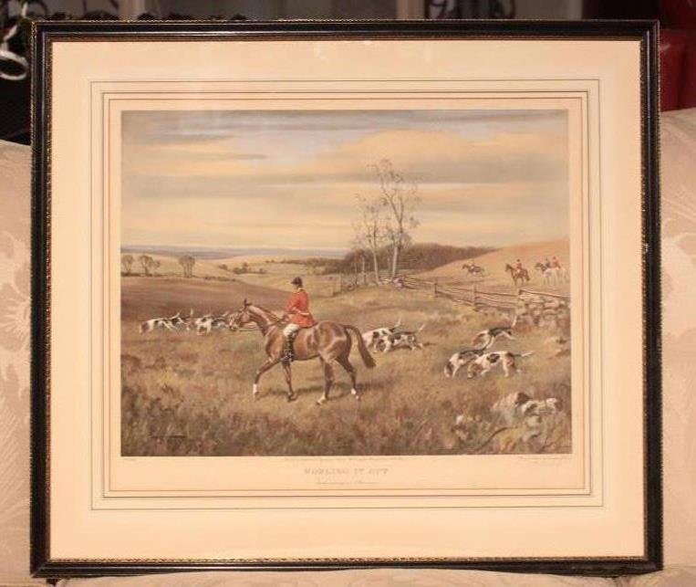 Voss, F. B. Two Equestrian Prints by Signed & Dated: Signed & dated FB Voss 1939 "Tally - Ho" 250/240. Measures 22.5 inches by 26 inches. " Working It Out"