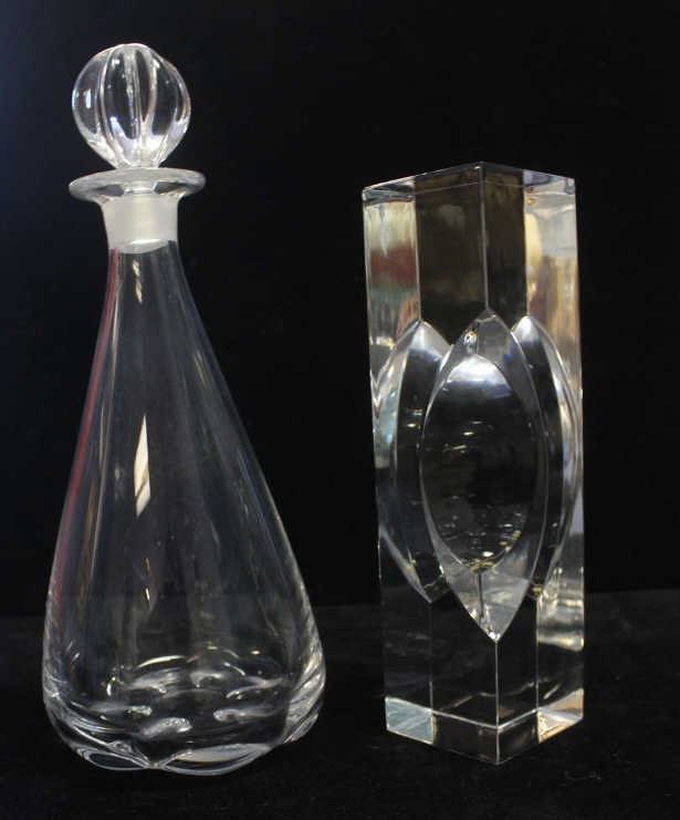 Two Orrefors Art Glass: BOth signed Orrfors. One Sculpture. One Vase. Height 11 inches.