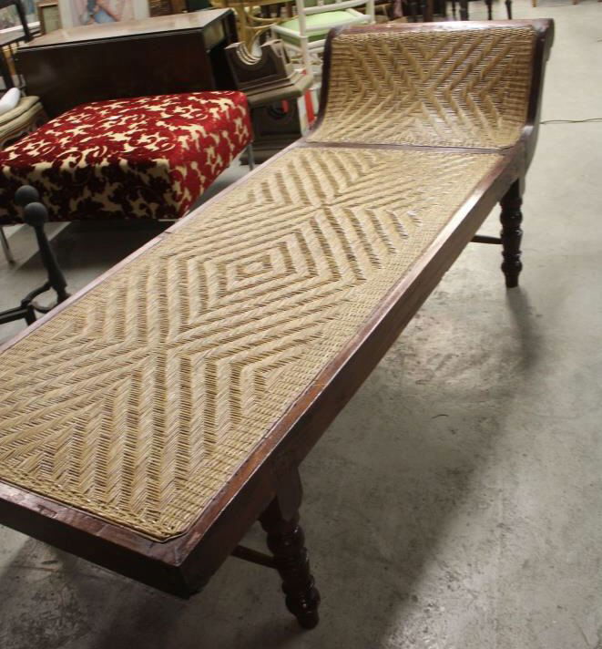 Antique Wicker & Wood Chinese Day Bed: In excellent condition. Height 30 inches. Length 81 inches. Width 31.5 inches.