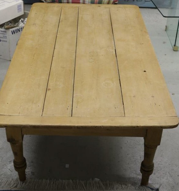 Vintage Wide Plank Country Pine Coffee Table: Center drawer. Balustrade legs, Wide plank primitive wooden boards. Measures: