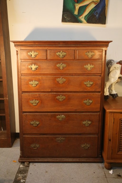 Dupont Estate 18C Antique Chippendale Dresser: From the estate of Alice Dupont and Former Governor of Delaware, and two term U.S. Senator C. Douglass Buck, American 18Century Chippendale Walnut Chest. Three drawers over five graduating drawers Ori