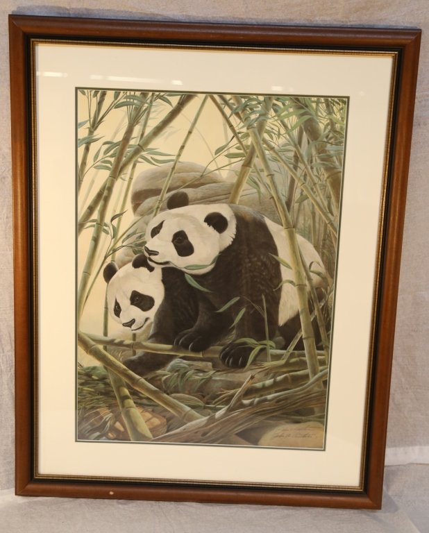 RUTHVEN, John “Pandas”: Listed artist John Ruthvan “Pandas " the Safari Series, hand-signed limited edition print -framed 38”x30”