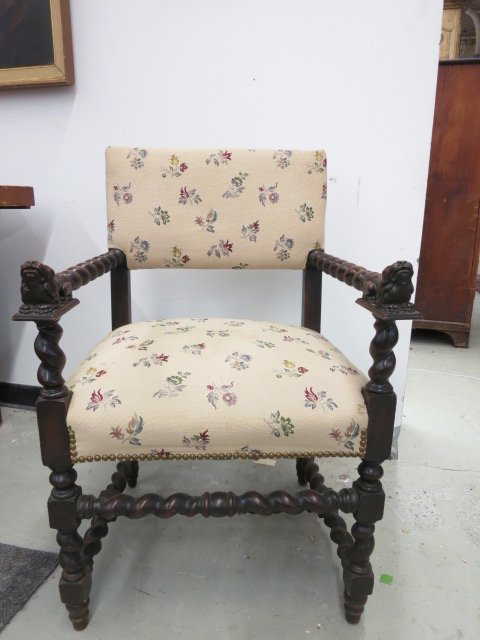 Carved Lion Foo Dog Head Antique Arm Chair - Carved Lion Foo Dog Head Antique Arm Chair