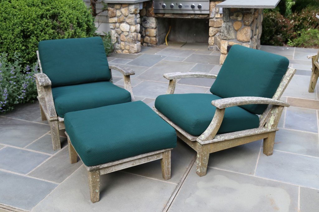 Pair GLOSTER Teak club chairs Ottoman w cushions (1 of 7)