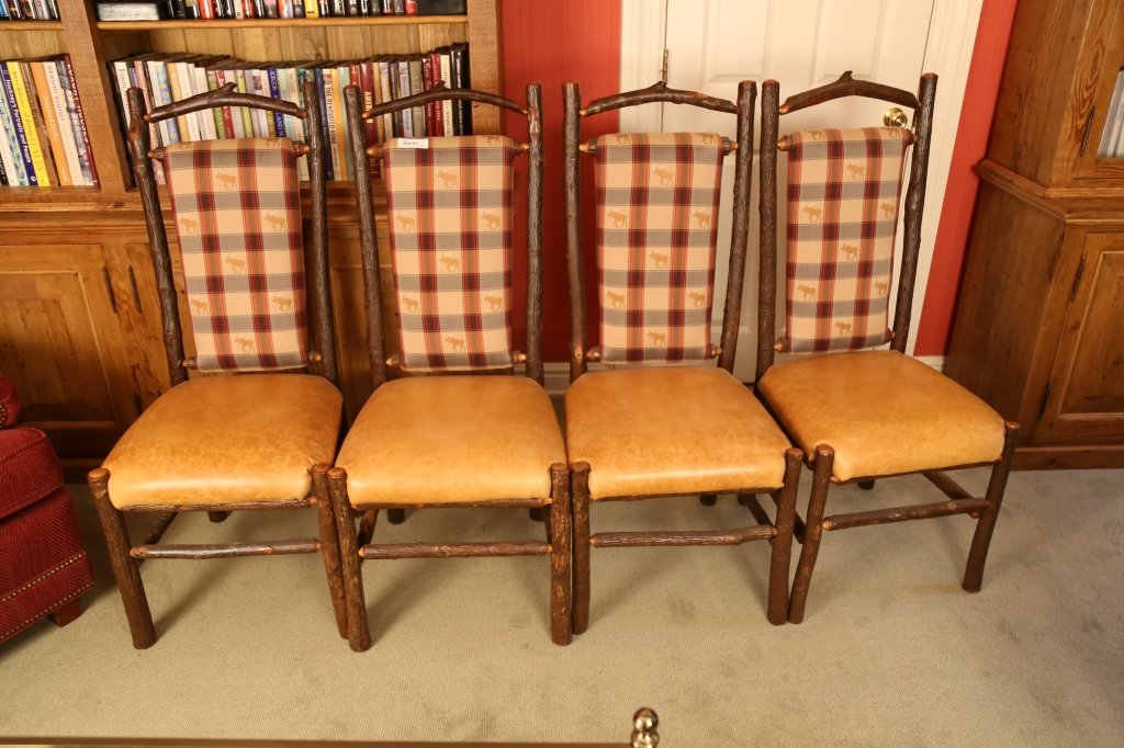 4 COUNTRY WILLOW Log wood upholster leather chairs (1 of 8)