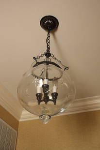 JULIA GRAY LTD Star Lantern Chandelier: The Melon Lantern with etched starburst pattern purchased at Julia Gray Ltd in NYC D and D building. Lantern is part of The Brighton Collection. Measures 17 Inch height to top of lid, 12 inches deep.