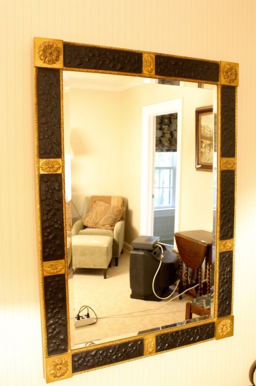 Black carved mirror with gold accents (1 of 7)