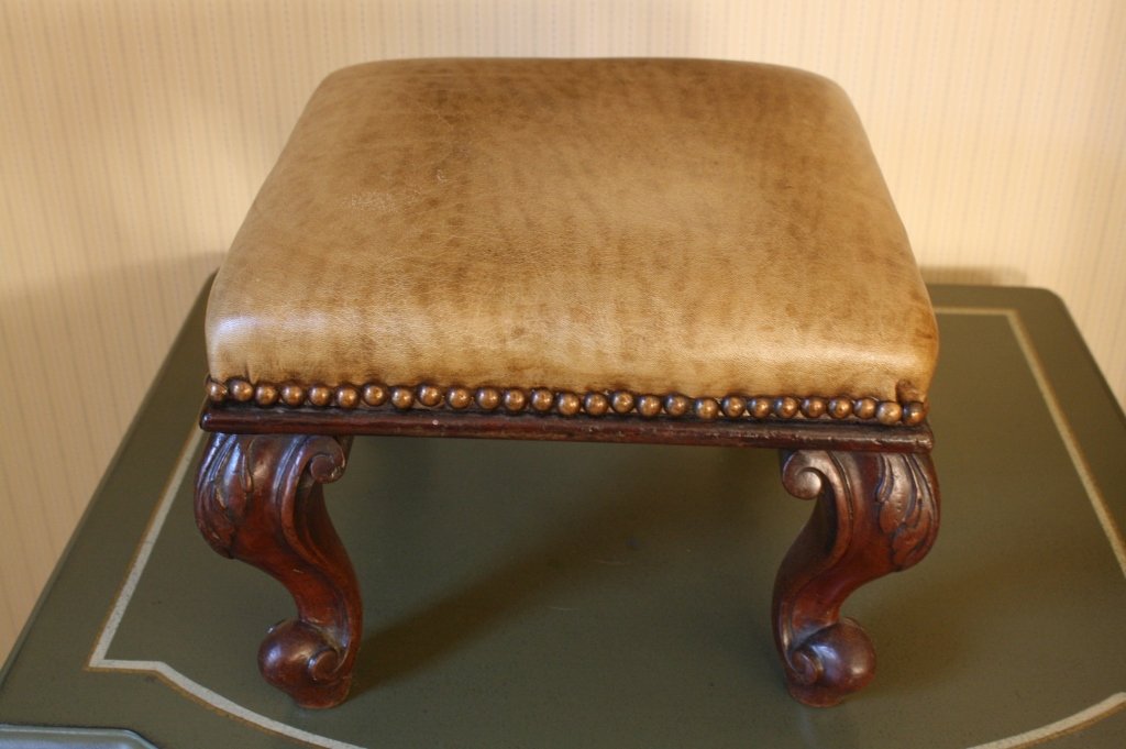 Antique Leather and carved English Footstool (1 of 5)