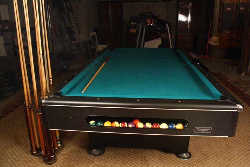 Pool Table with cue sticks, balls racks, stand (1 of 5)