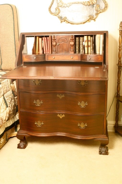 Antique Serpentine drop front desk (1 of 8)