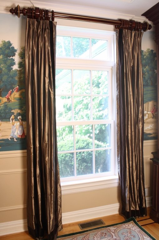 Copper Silk Curtains with Velvet trim 4 panels (1 of 8)
