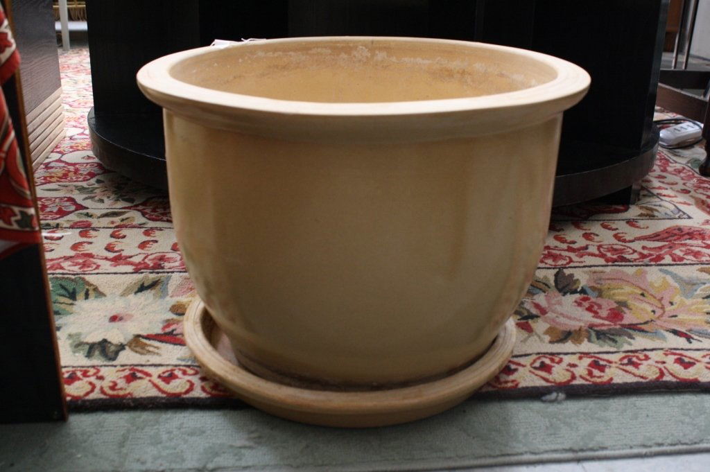 Large Creme Ceramic modern Cache Pot (1 of 2)