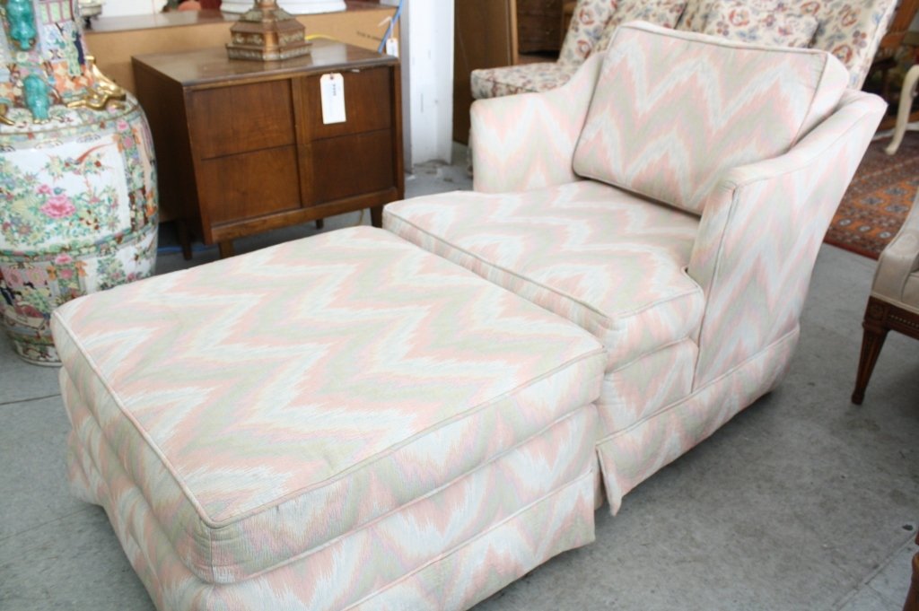Fabric covered slipper chair with matching ottoman (1 of 4)