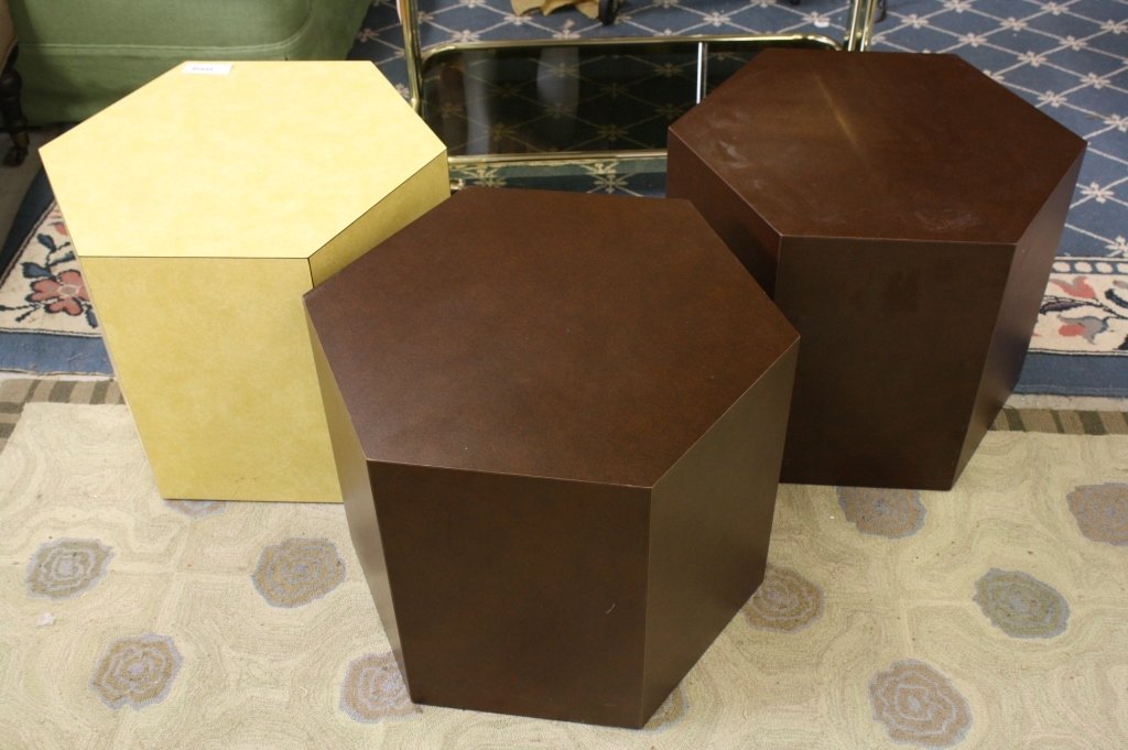 Three mid century hexagon end tables. (1 of 2)
