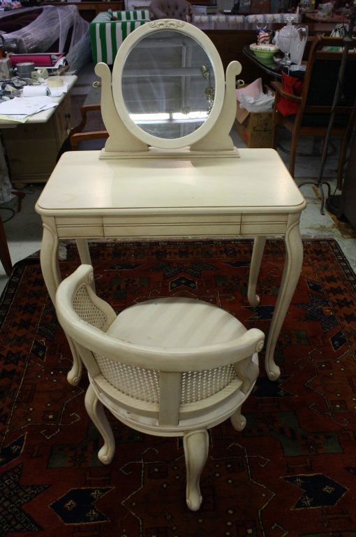 Painted white vanity with chair (1 of 5)