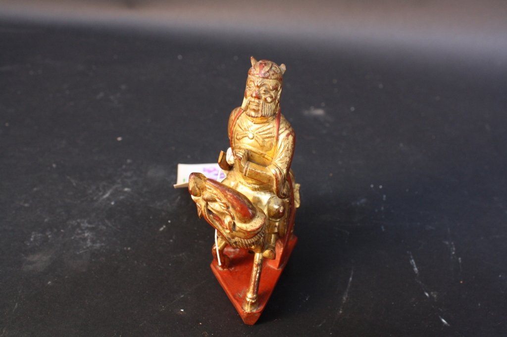 Antique Chinese Qing Carved Gold Lacquer Warrior (1 of 5)