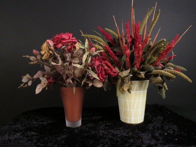 TWO Vases CHRISTOFLE, BERNARDAUD: Modern Bernardaud Yellow and abstract Porcelian Vase. Signed and marked. on gold painted porcelain base. Measures 8.5 inches high. Christofle Colored Crystal vase in flared shape, signed and marked, m