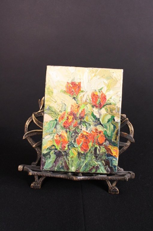 French Abstract Floral Oil Painting on stand (1 of 5)