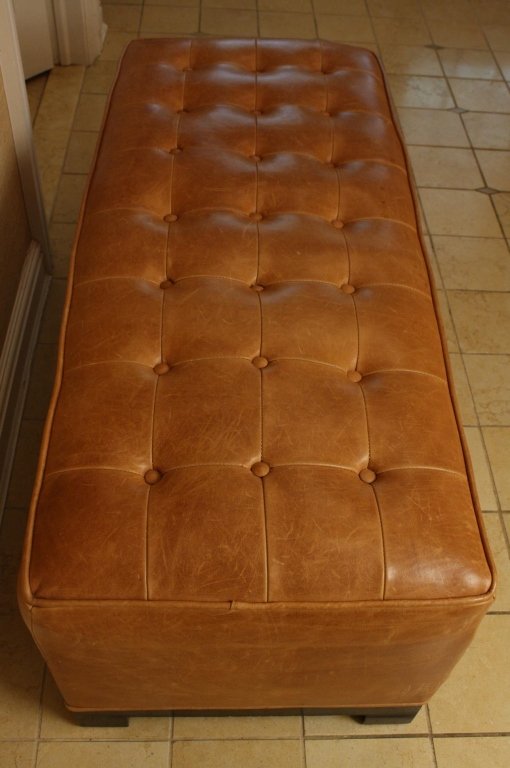 Custom Tufted Leather and Wood Bench (1 of 4)