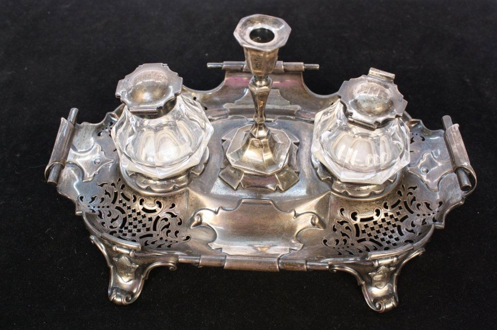 Vintage Sheffield Silver Inkwell with Candlestick (1 of 10)
